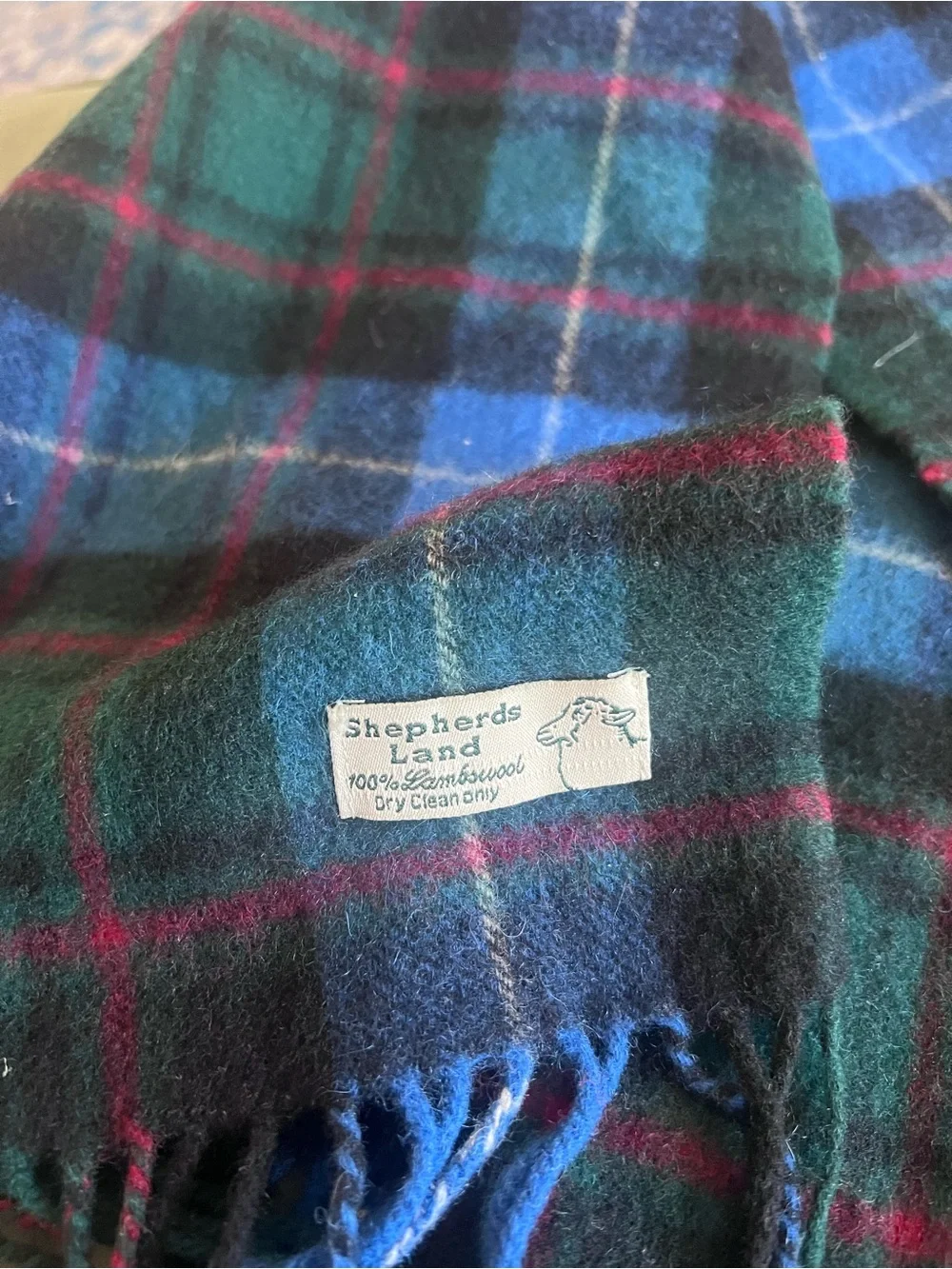 Shepherds Land 100% Lambswool Plaid Tartan Scarf Blue Green